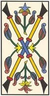 Deux de Bâtons — tarot de Marseille